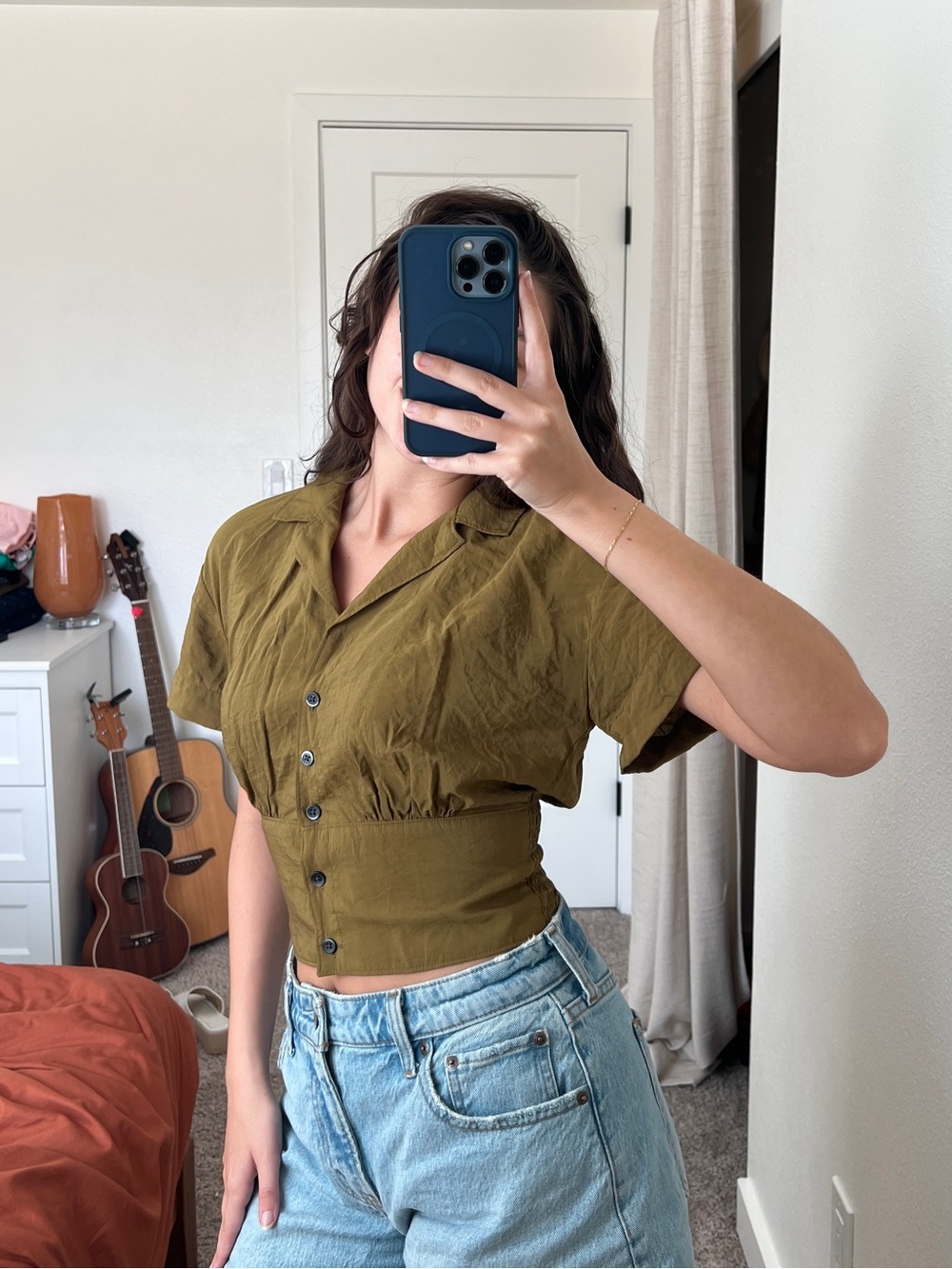 Madewell Drapey Banded Bottom Button-Up Top